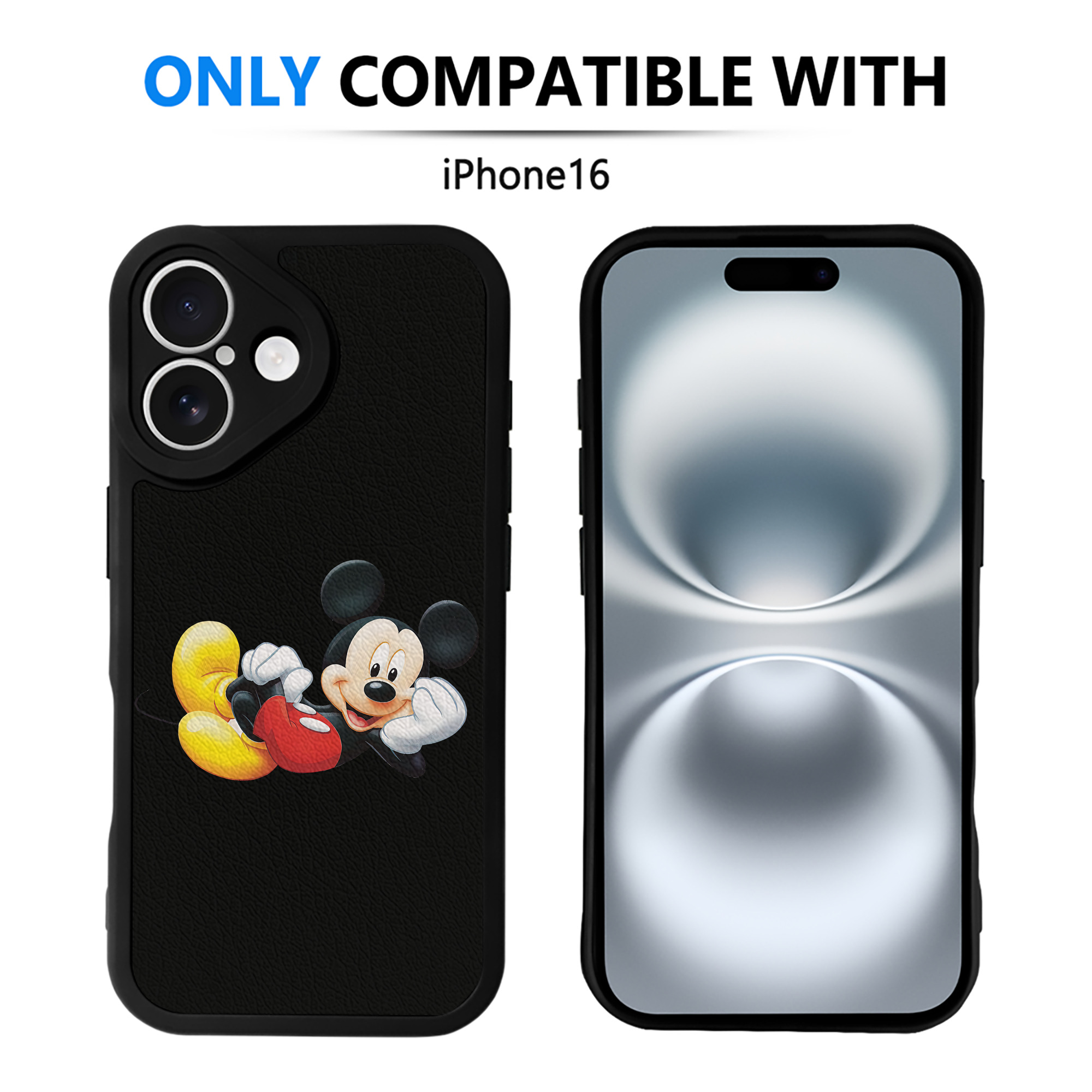 （画像用） ミッキーマウス Mickey Mouse 【iPhone 16シリーズ対応】シリコンスマホケース（レザー調） 材質：シリコン